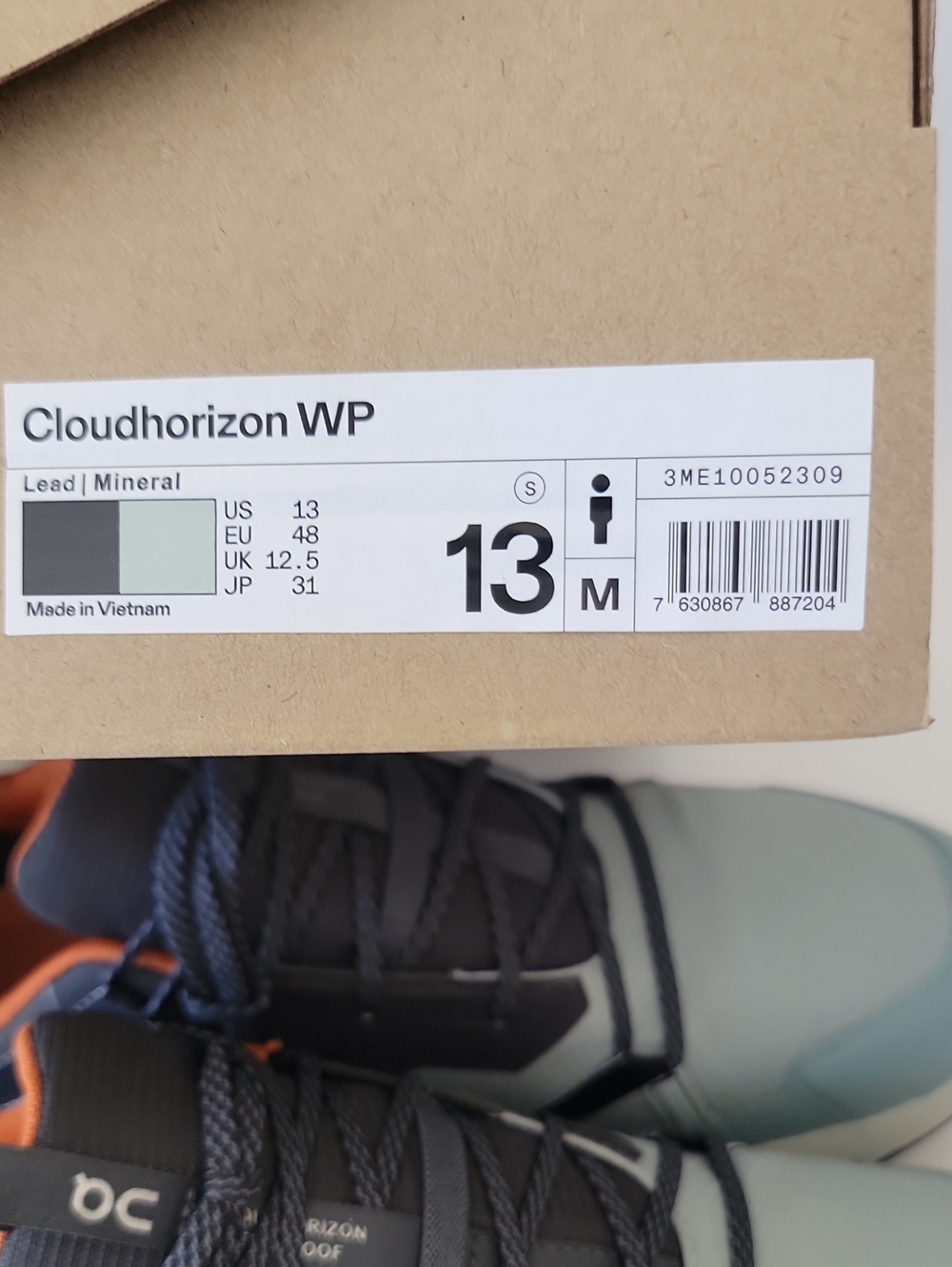 On Cloudhorizon WP Waterproof Hiking Sneaker Low Top Lead/Mineral 3ME10052309 - Picture 9 of 10